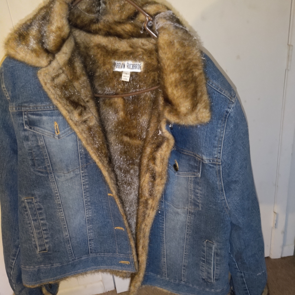 Marvin Richards Blue Jean Jacket with Faux Fur Lining